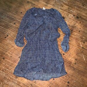Joie soft navy blue drawstring waist size 10 split neck polka dot dress